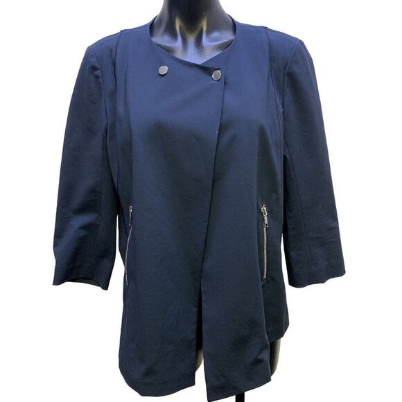 Lafayette 148 Navy Stretch Cotton Jacket Blazer Pockets Size 12 - Picture 1 of 5
